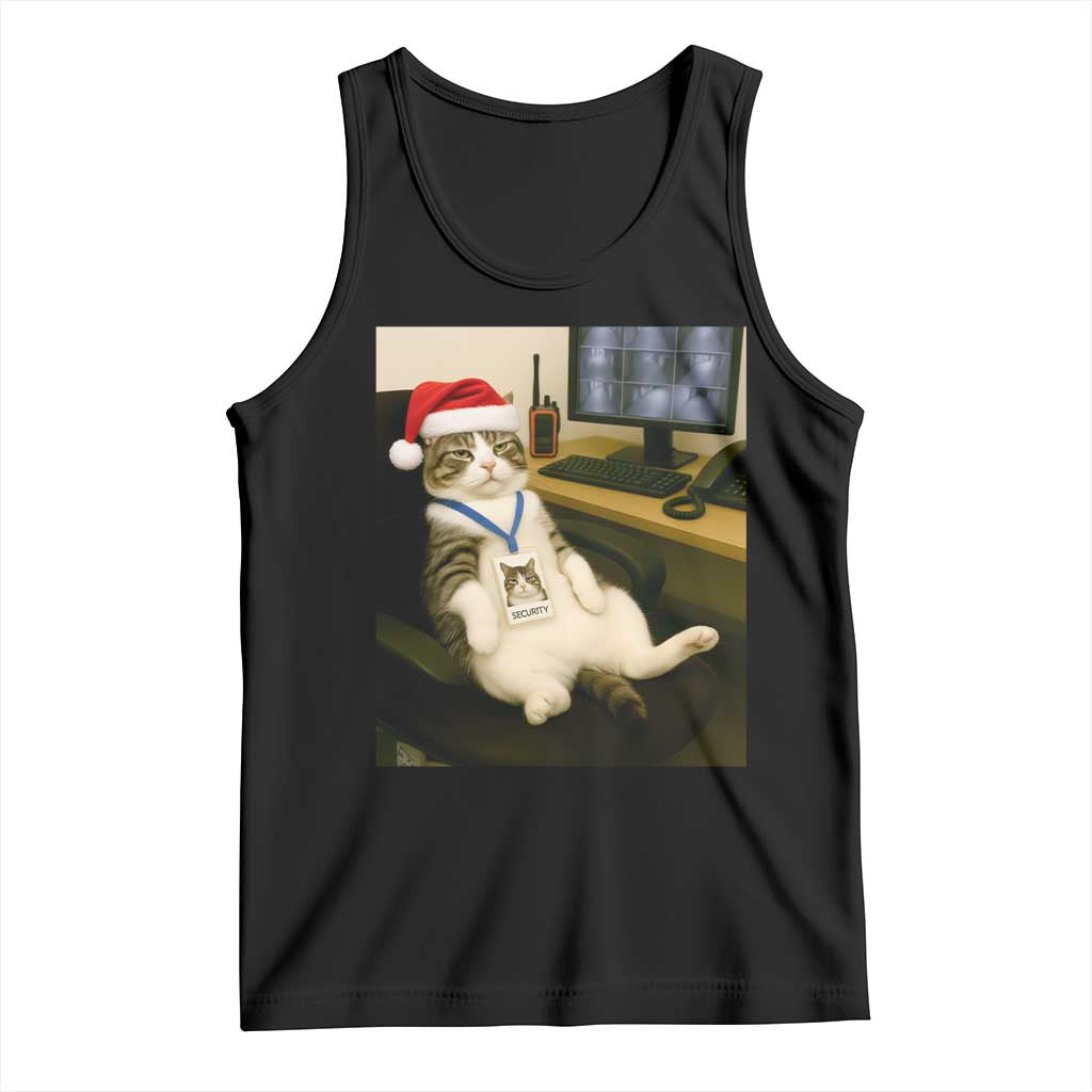 Funny Cat Christmas Tank Top Night Time Security Guard TS14 Black Print Your Wear