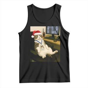 Funny Cat Christmas Tank Top Night Time Security Guard TS14 Black Print Your Wear