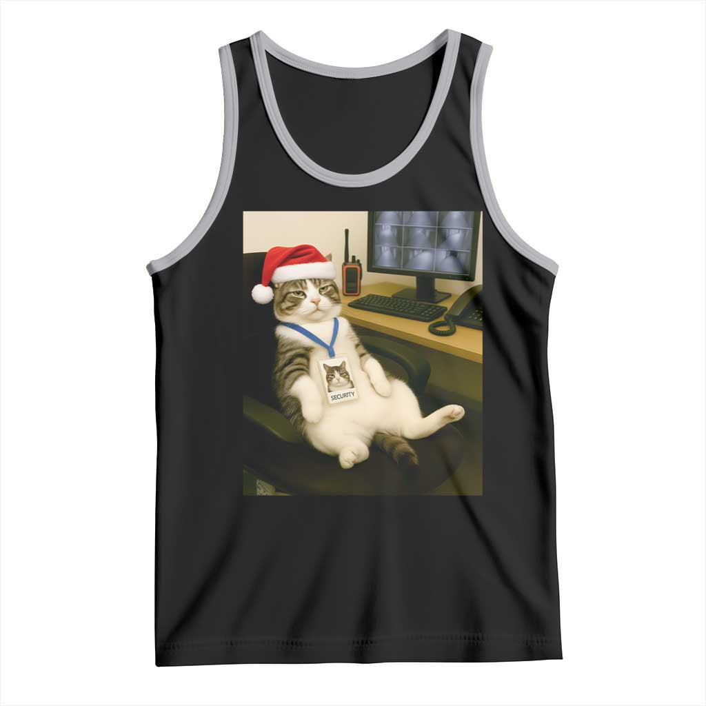 Funny Cat Christmas Tank Top Night Time Security Guard TS14 Black Athletic Heather Print Your Wear