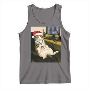 Funny Cat Christmas Tank Top Night Time Security Guard TS14 Deep Heather Print Your Wear
