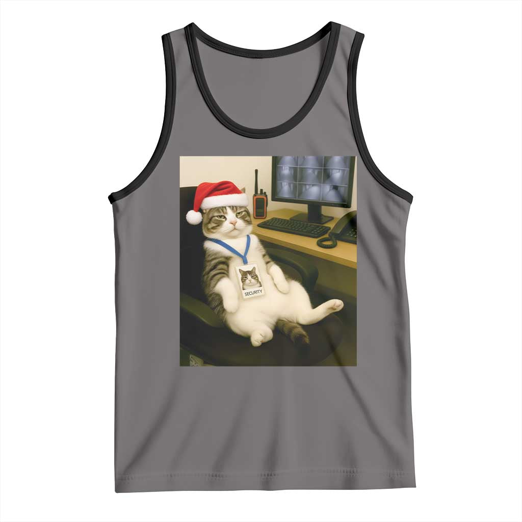 Funny Cat Christmas Tank Top Night Time Security Guard TS14 Deep Heather Black Print Your Wear