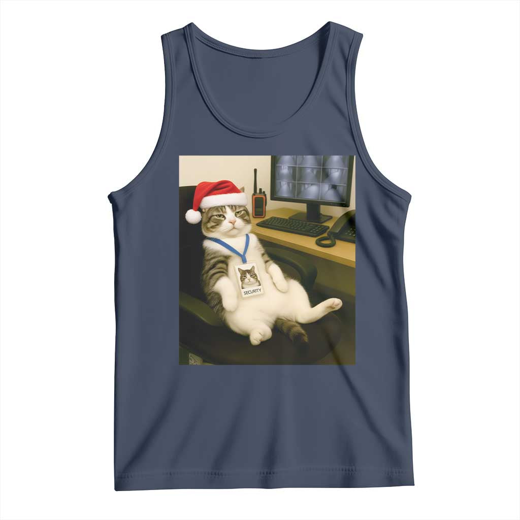 Funny Cat Christmas Tank Top Night Time Security Guard TS14 Navy Print Your Wear