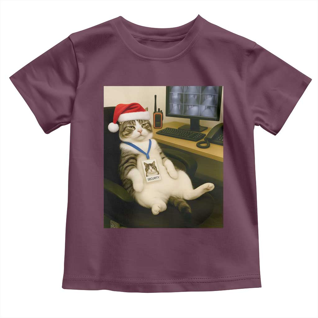 Funny Cat Christmas Toddler T Shirt Night Time Security Guard TS14 Maroon Print Your Wear