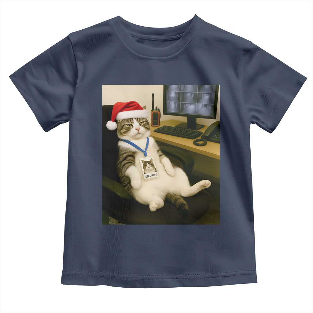 Funny Cat Christmas Toddler T Shirt Night Time Security Guard TS14 Navy Print Your Wear