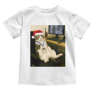 Funny Cat Christmas Toddler T Shirt Night Time Security Guard TS14 White Print Your Wear