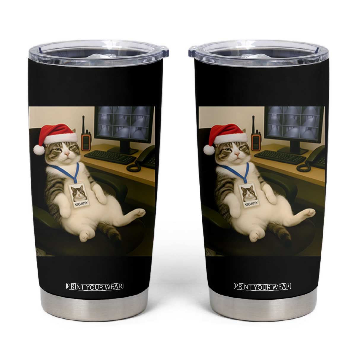 Funny Cat Christmas Tumbler Cup Night Time Security Guard TS14 Black Print Your Wear