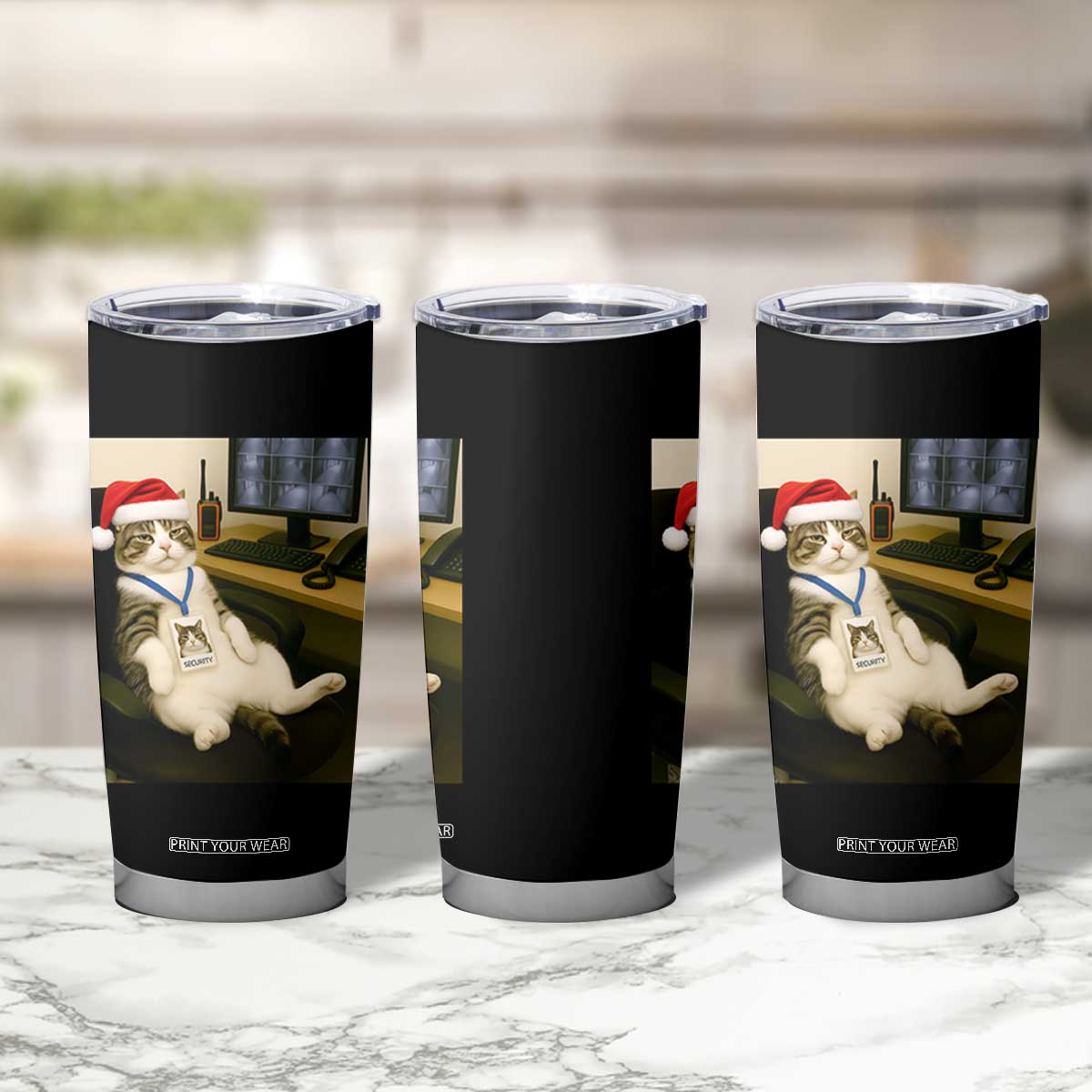 Funny Cat Christmas Tumbler Cup Night Time Security Guard TS14 Print Your Wear