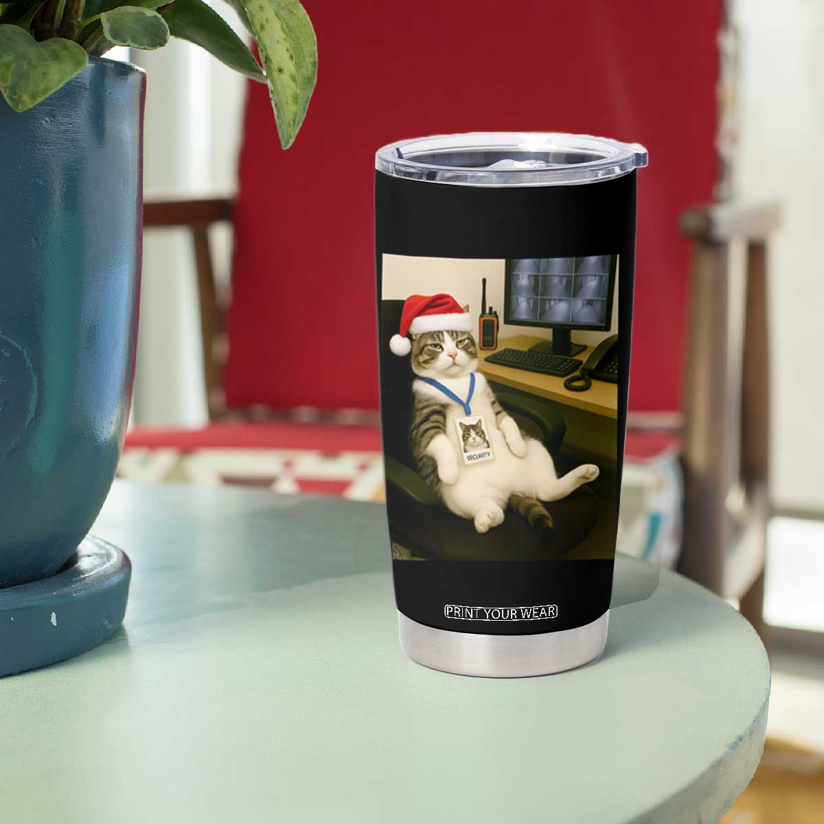 Funny Cat Christmas Tumbler Cup Night Time Security Guard TS14 Print Your Wear