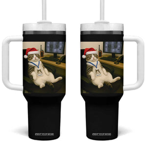 Funny Cat Christmas Tumbler With Handle Night Time Security Guard TS14 One Size: 40 oz Black Print Your Wear