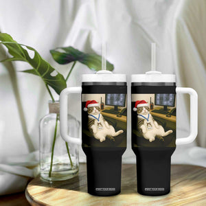 Funny Cat Christmas Tumbler With Handle Night Time Security Guard TS14 Print Your Wear