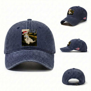 Funny Cat Christmas Washed Cotton Baseball Cap Night Time Security Guard TS14 Washed Cap Universal Fit Navy Print Your Wear