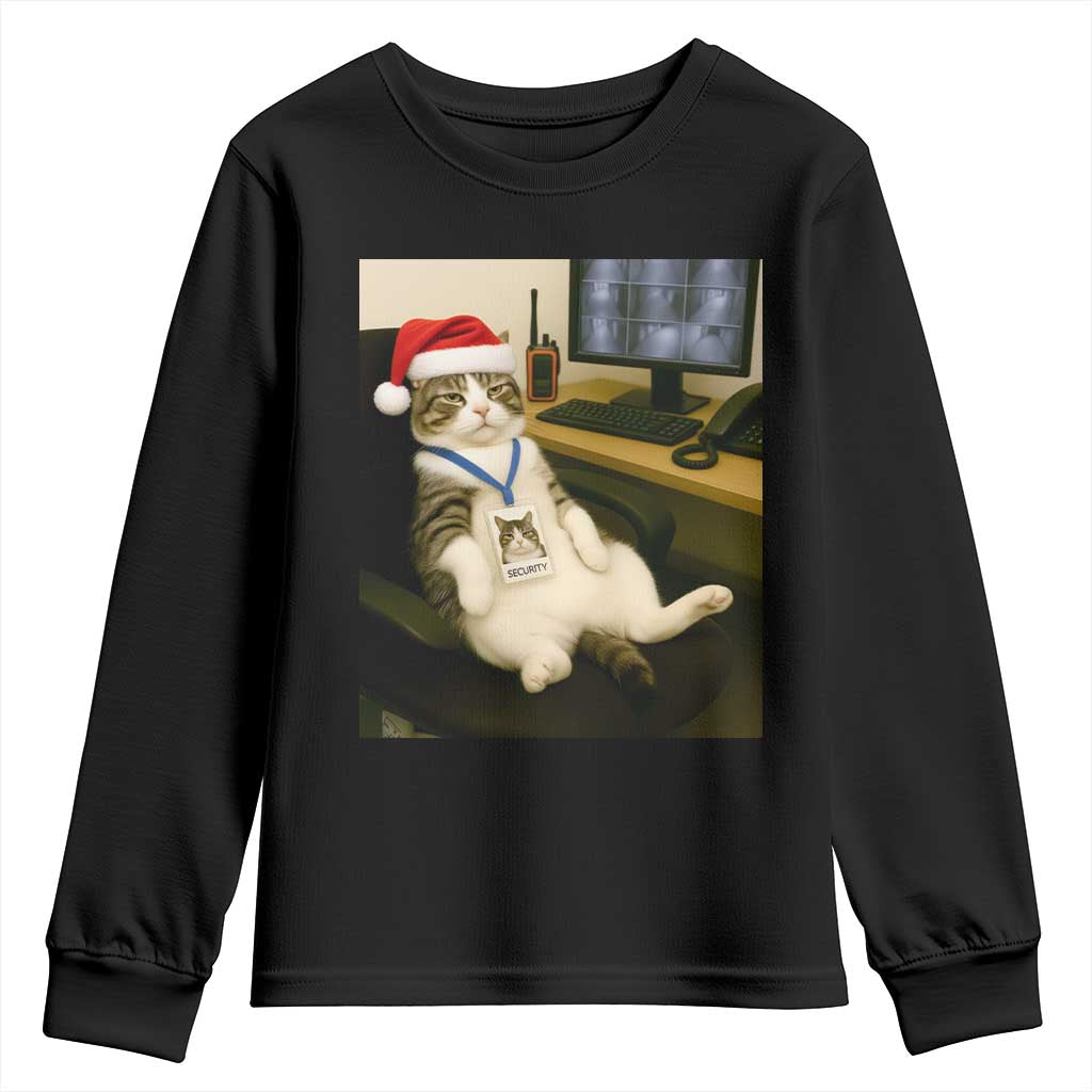Funny Cat Christmas Youth Sweatshirt Night Time Security Guard TS14 Black Print Your Wear
