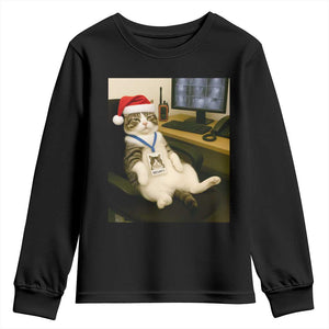 Funny Cat Christmas Youth Sweatshirt Night Time Security Guard TS14 Black Print Your Wear