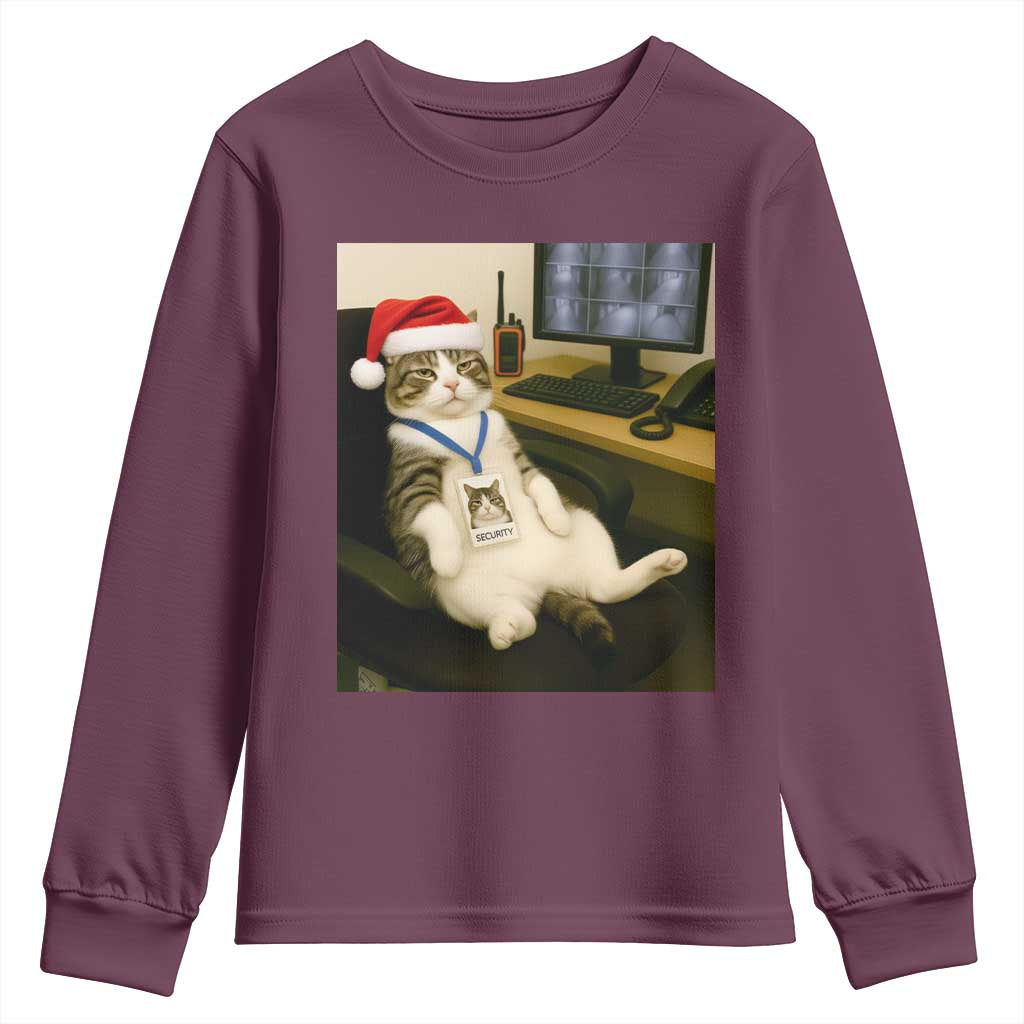 Funny Cat Christmas Youth Sweatshirt Night Time Security Guard TS14 Maroon Print Your Wear