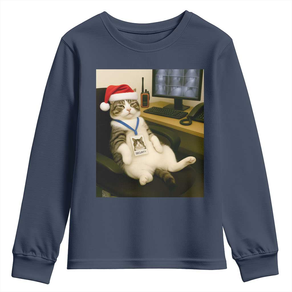 Funny Cat Christmas Youth Sweatshirt Night Time Security Guard TS14 Navy Print Your Wear