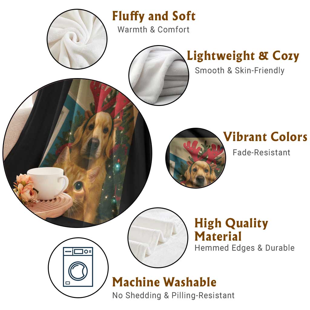 Funny Cat With Dog Selfie Christmas Throw Blanket Pet Lover Xmas Gift TS14 Print Your Wear