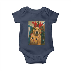 Funny Cat With Dog Selfie Christmas Baby Onesie Pet Lover Xmas Gift TS14 Navy Print Your Wear