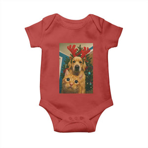 Funny Cat With Dog Selfie Christmas Baby Onesie Pet Lover Xmas Gift TS14 Red Print Your Wear
