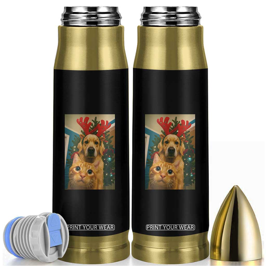 Funny Cat With Dog Selfie Christmas Bullet Tumbler Pet Lover Xmas Gift TS14 Black Print Your Wear
