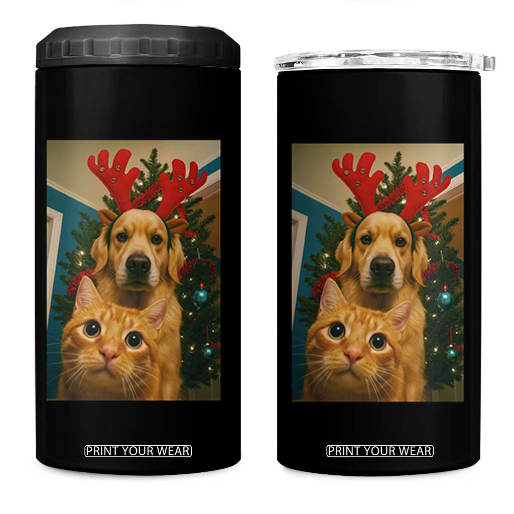 Funny Cat With Dog Selfie Christmas 4 in 1 Can Cooler Tumbler Pet Lover Xmas Gift TS14 One Size: 16 oz Black Print Your Wear