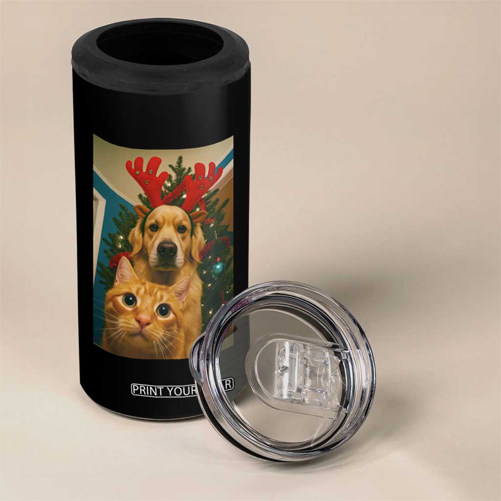 Funny Cat With Dog Selfie Christmas 4 in 1 Can Cooler Tumbler Pet Lover Xmas Gift TS14 Print Your Wear