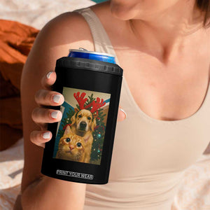 Funny Cat With Dog Selfie Christmas 4 in 1 Can Cooler Tumbler Pet Lover Xmas Gift TS14 Print Your Wear