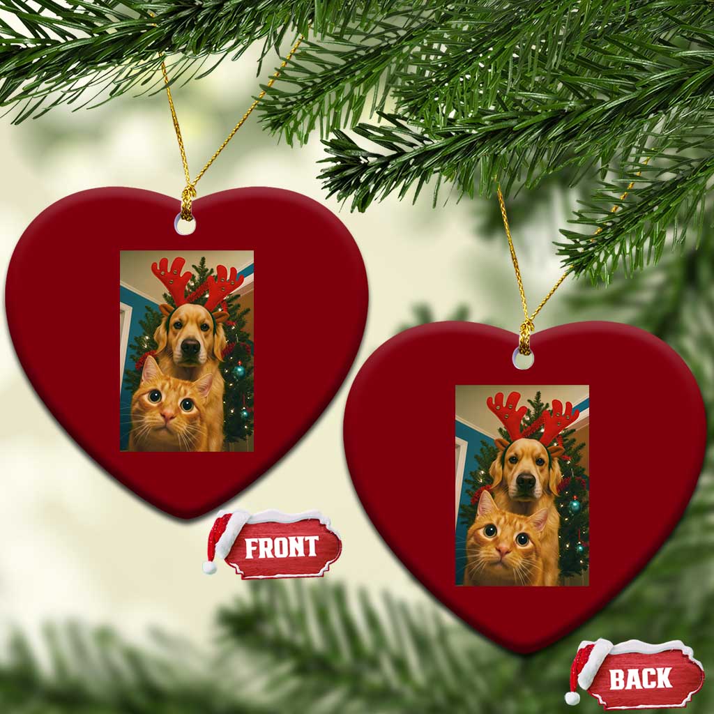 Funny Cat With Dog Selfie Christmas Ceramic Ornament Pet Lover Xmas Gift TS14 Print Your Wear
