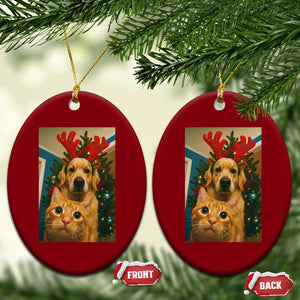 Funny Cat With Dog Selfie Christmas Ceramic Ornament Pet Lover Xmas Gift TS14 Print Your Wear