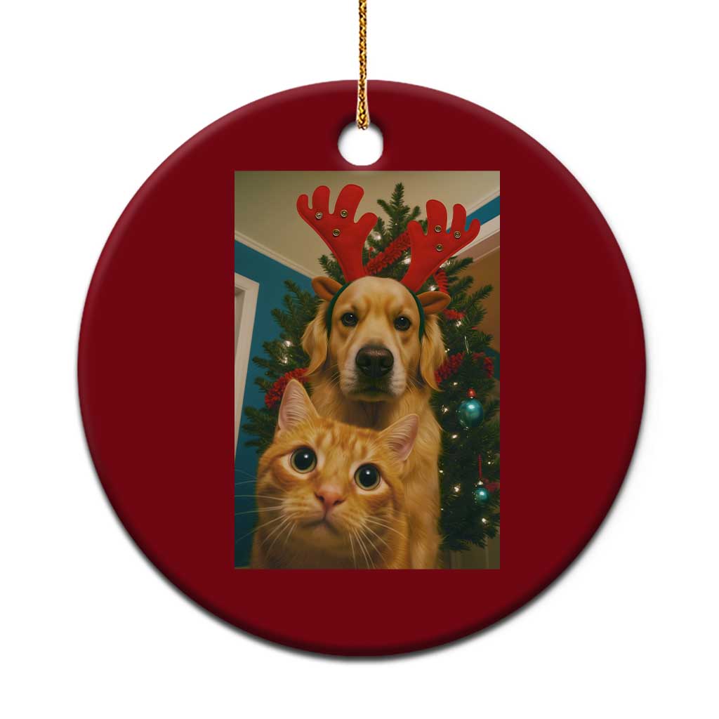 Funny Cat With Dog Selfie Christmas Ceramic Ornament Pet Lover Xmas Gift TS14 1pc Red Print Your Wear