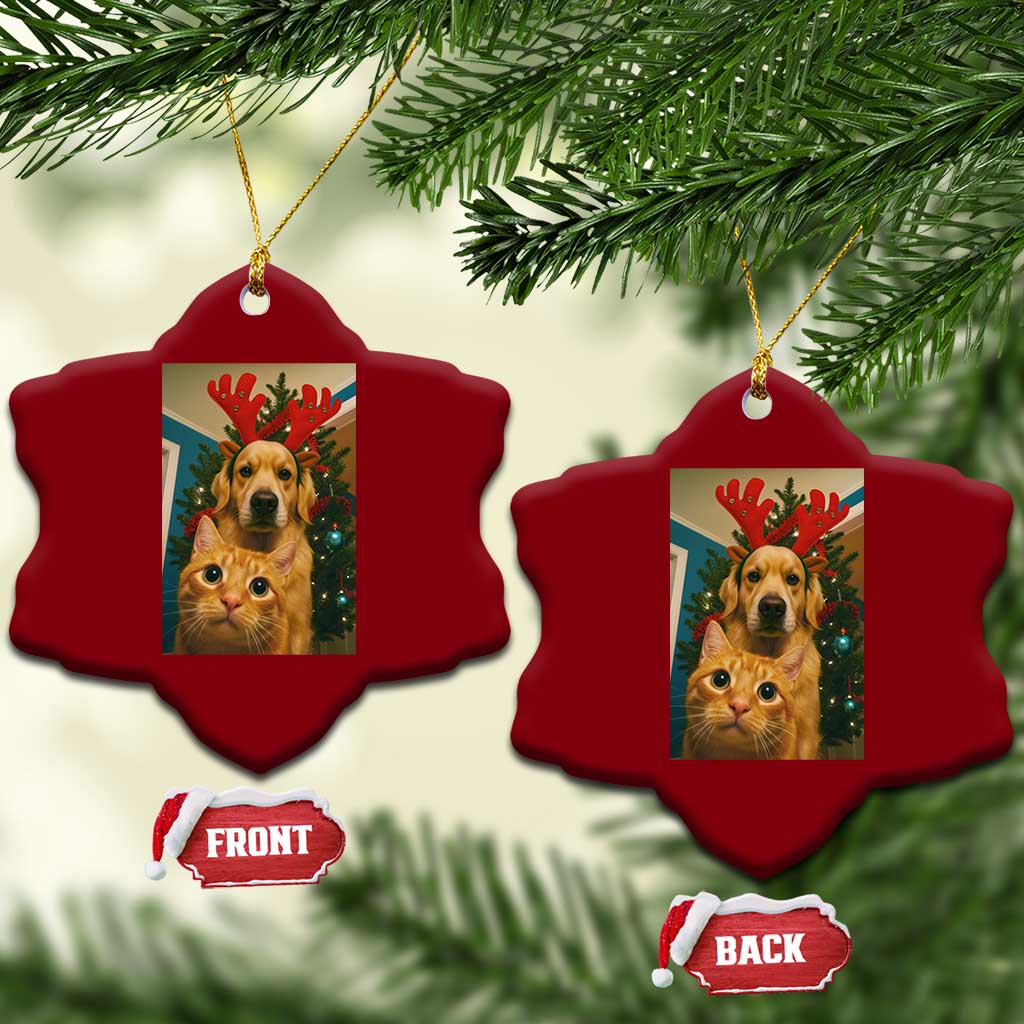 Funny Cat With Dog Selfie Christmas Ceramic Ornament Pet Lover Xmas Gift TS14 Print Your Wear