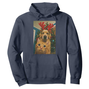 Funny Cat With Dog Selfie Christmas Hoodie Pet Lover Xmas Gift TS14 Navy Print Your Wear