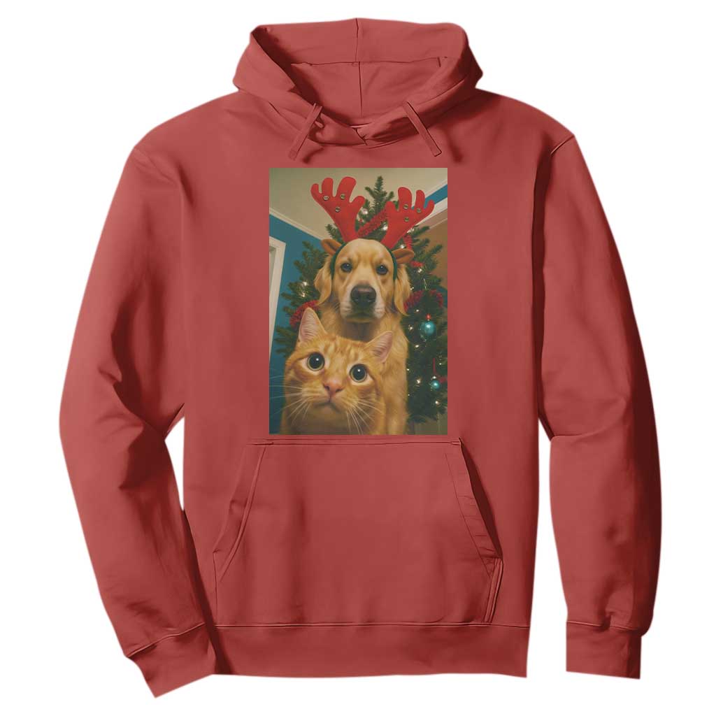 Funny Cat With Dog Selfie Christmas Hoodie Pet Lover Xmas Gift TS14 Red Print Your Wear