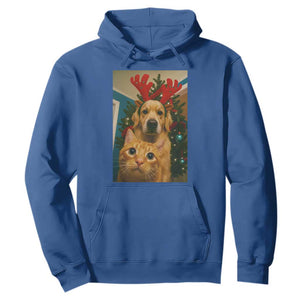 Funny Cat With Dog Selfie Christmas Hoodie Pet Lover Xmas Gift TS14 Royal Blue Print Your Wear