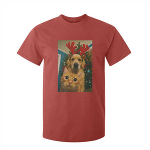 Funny Cat With Dog Selfie Christmas T Shirt For Kid Pet Lover Xmas Gift TS14 Red Print Your Wear