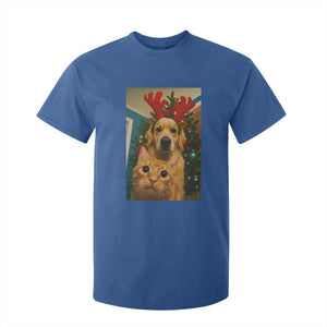 Funny Cat With Dog Selfie Christmas T Shirt For Kid Pet Lover Xmas Gift TS14 Royal Blue Print Your Wear