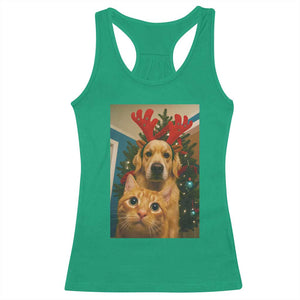 Funny Cat With Dog Selfie Christmas Racerback Tank Top Pet Lover Xmas Gift TS14 Irish Green Print Your Wear