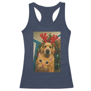 Funny Cat With Dog Selfie Christmas Racerback Tank Top Pet Lover Xmas Gift TS14 Navy Print Your Wear