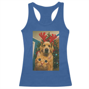 Funny Cat With Dog Selfie Christmas Racerback Tank Top Pet Lover Xmas Gift TS14 Royal Blue Print Your Wear