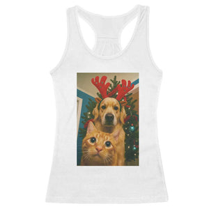 Funny Cat With Dog Selfie Christmas Racerback Tank Top Pet Lover Xmas Gift TS14 White Print Your Wear