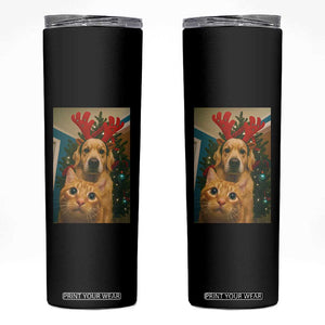Funny Cat With Dog Selfie Christmas Skinny Tumbler Pet Lover Xmas Gift TS14 Black Print Your Wear