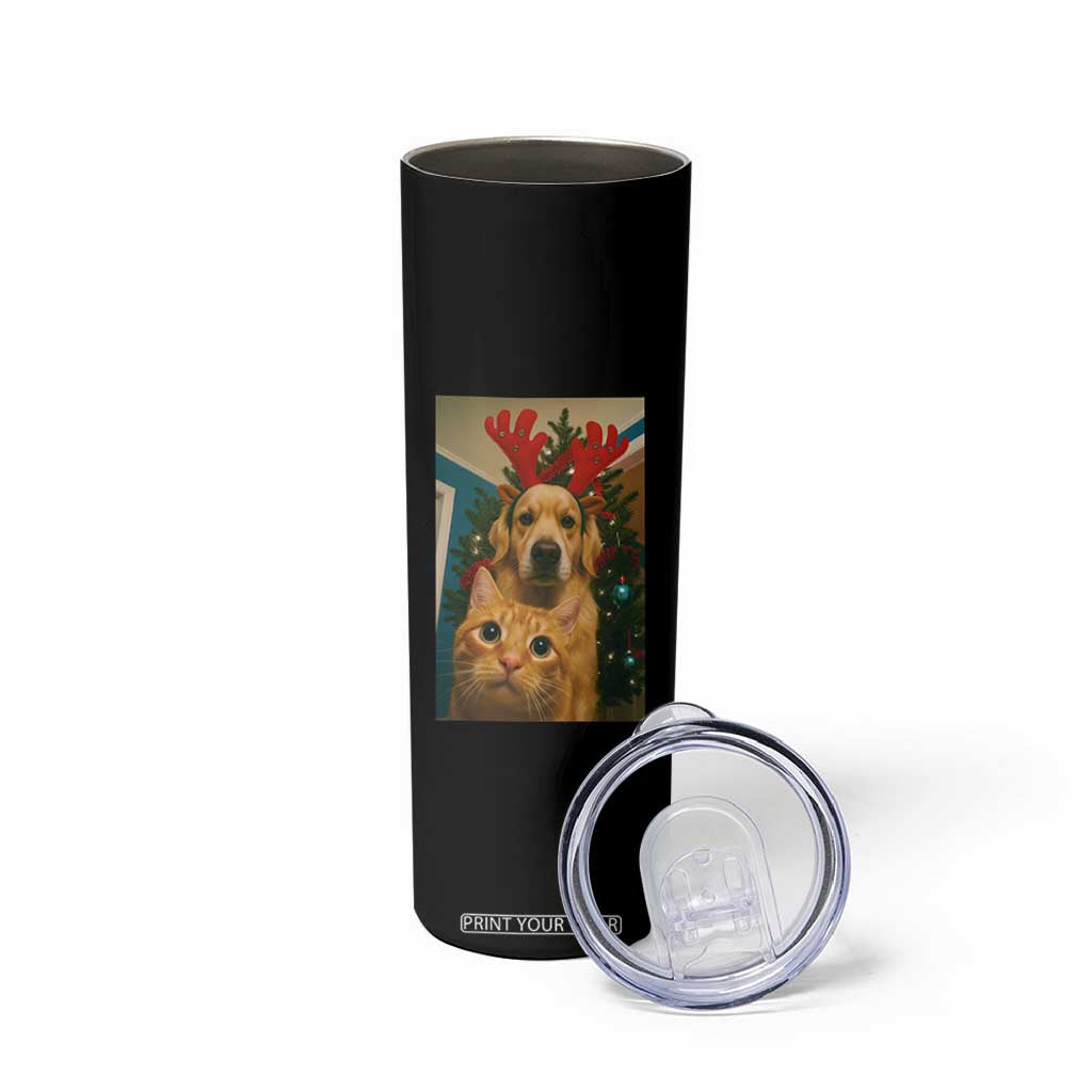Funny Cat With Dog Selfie Christmas Skinny Tumbler Pet Lover Xmas Gift TS14 Print Your Wear