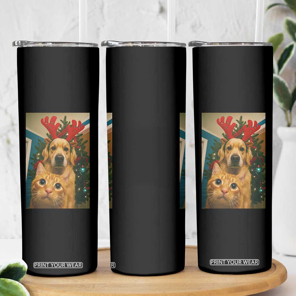 Funny Cat With Dog Selfie Christmas Skinny Tumbler Pet Lover Xmas Gift TS14 Print Your Wear