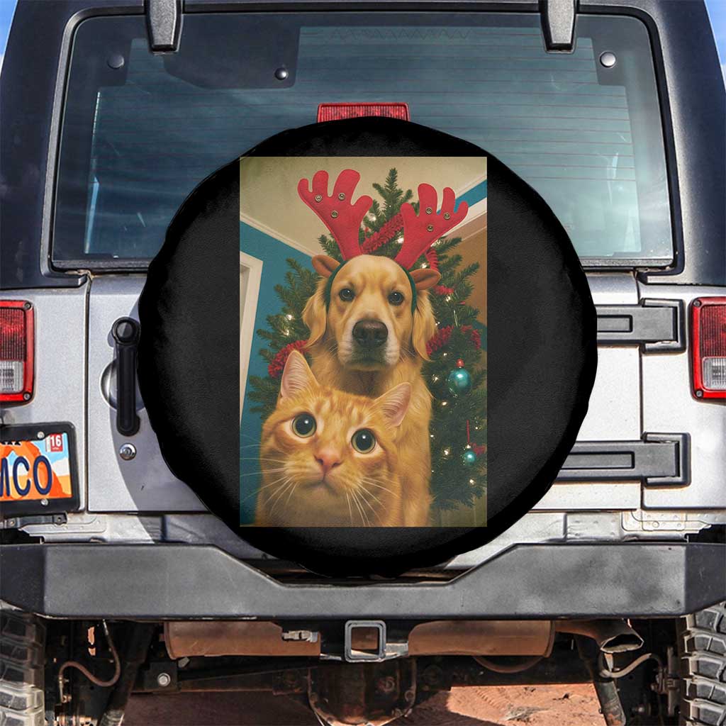 Funny Cat With Dog Selfie Christmas Spare Tire Cover Pet Lover Xmas Gift - Print Your Wear