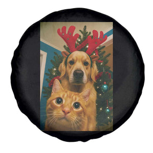 Funny Cat With Dog Selfie Christmas Spare Tire Cover Pet Lover Xmas Gift - Print Your Wear
