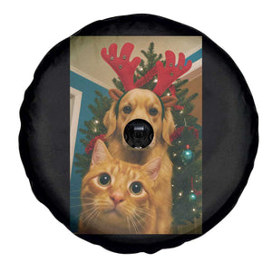 Funny Cat With Dog Selfie Christmas Spare Tire Cover Pet Lover Xmas Gift - Print Your Wear