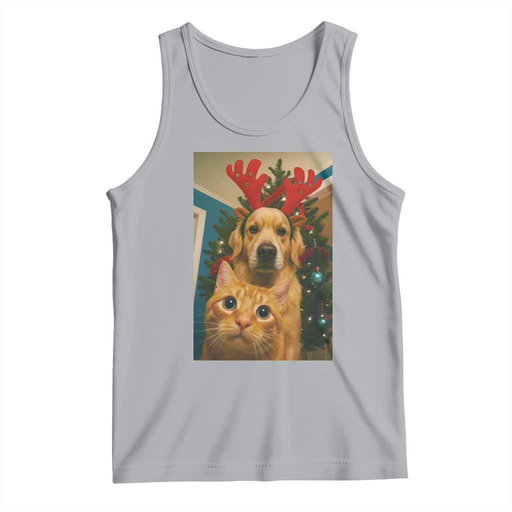 Funny Cat With Dog Selfie Christmas Tank Top Pet Lover Xmas Gift TS14 Athletic Heather Print Your Wear