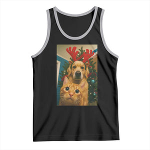 Funny Cat With Dog Selfie Christmas Tank Top Pet Lover Xmas Gift TS14 Black Athletic Heather Print Your Wear