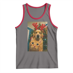 Funny Cat With Dog Selfie Christmas Tank Top Pet Lover Xmas Gift TS14 Deep Heather Red Print Your Wear