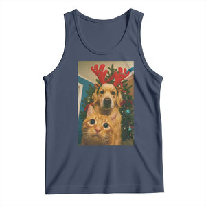 Funny Cat With Dog Selfie Christmas Tank Top Pet Lover Xmas Gift TS14 Navy Print Your Wear