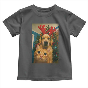 Funny Cat With Dog Selfie Christmas Toddler T Shirt Pet Lover Xmas Gift TS14 Dark Heather Print Your Wear
